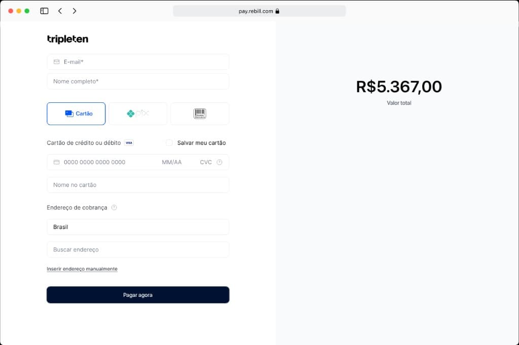 Checkout Rebill de TripleTen en Brasil